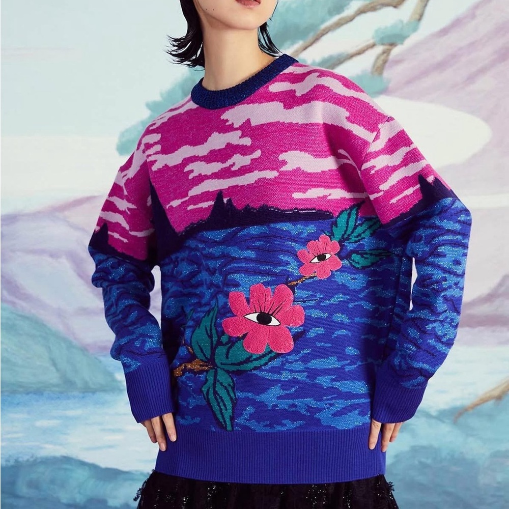 Bold Graphic Colorful Flower Eye Sweater